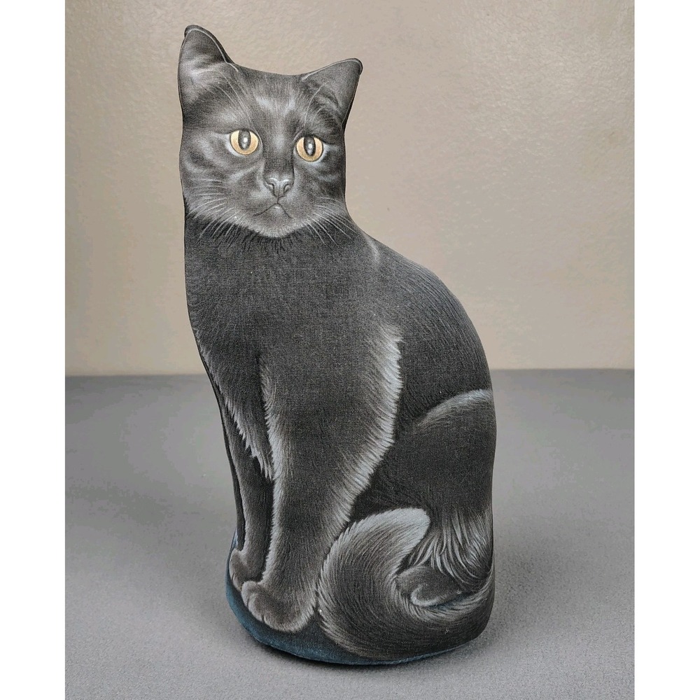 Vintage Cat Door Stopper Charming Seated Black Cat Full Size "The Toy Works" EC